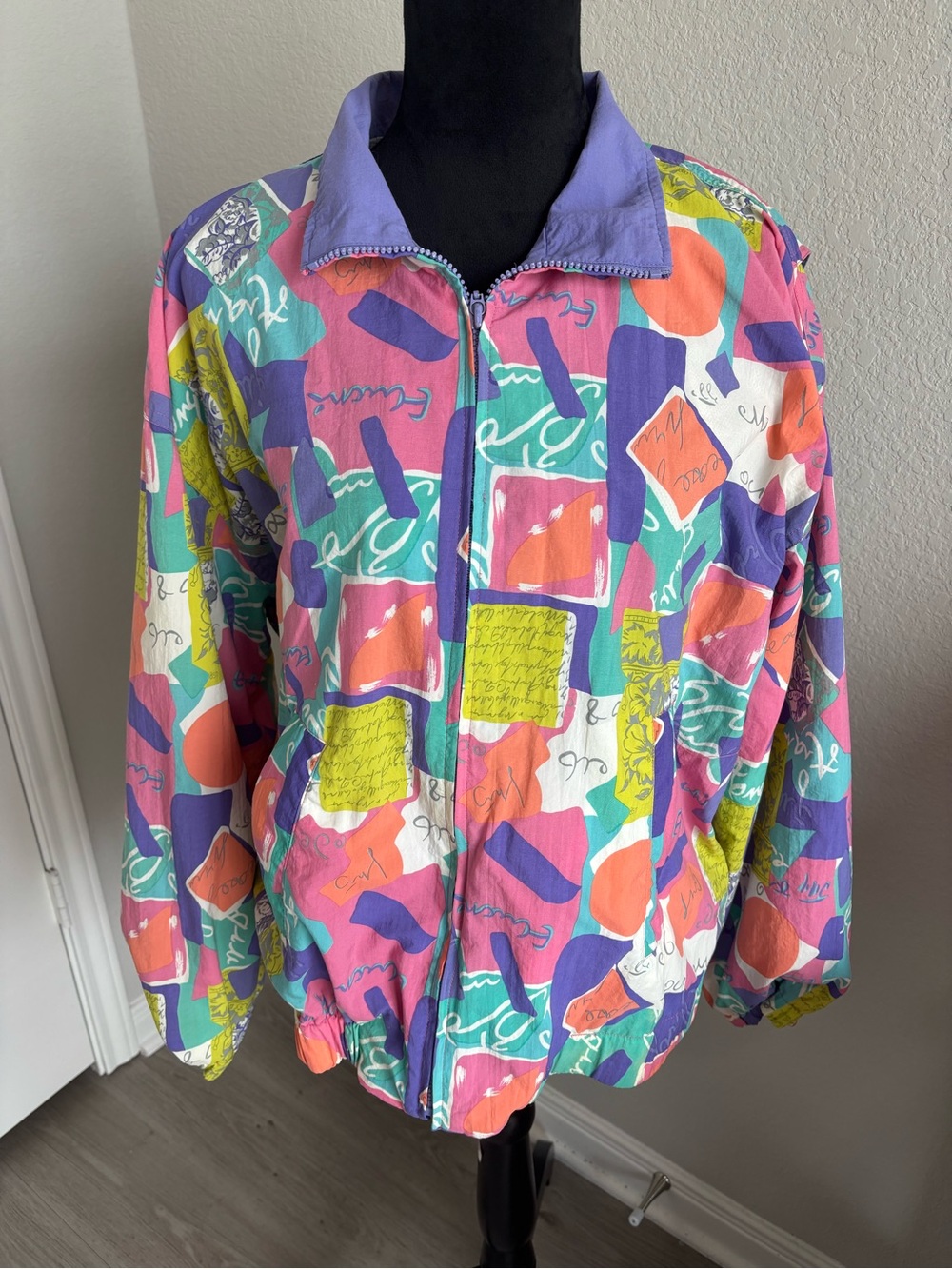 Vintage Liz Sport Large Windbreaker Pastel 80's Long Sleeve Full Zip Jacket